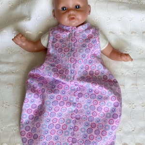 12-13 inch Doll Clothes, Flannel Sleep Sack Fits Dolls Like Corolle, Melissa Doug, Wee Baby Stella, Sweet Tears, Reborn, Pink and Lavender