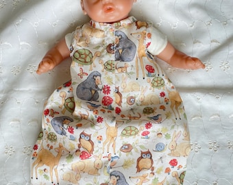 12-13 inch Doll Clothes, Sleep Sack Fits Dolls Like Corolle, Melissa Doug, Huggums, Handmade with Soft Cotton in Woodland Animal Print