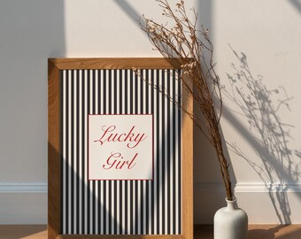 Lucky Girl Striped Wall Art | Feminine Decor (Digital Download