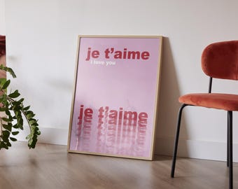 Je T’aime Wall Art Printable, Minimal Love Typography Print, Modern Bedroom Decor, Valentine Gift