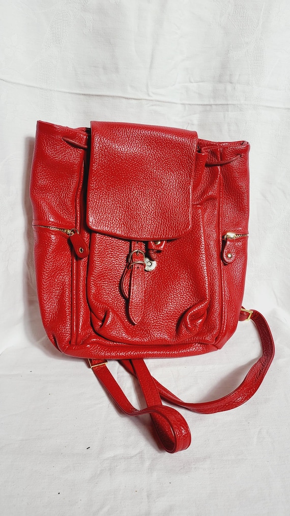 Vintage Early 2000s Bruno Rossi Leather Backpack | Red  display picture 2