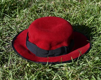 Vintage Michael Howard Maroon Red Wool Hat Veil Church Derby  display picture 1