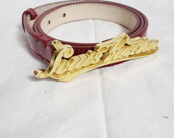 Vintage Louis Vuitton Red Patent Leather Belt – Gold Logo Buckle, Size 34