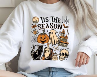 Tis The Season Halloween Shirt, Ghost Pumpkin Halloween sweatshirt, Halloween hoodie, Spooky Season Shirt, Skeleton Halloween Shirt