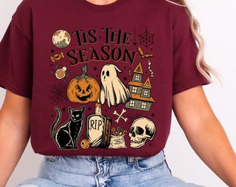 Tis The Season Halloween Shirt, Ghost Pumpkin Halloween sweatshirt, Halloween hoodie, Spooky Season Shirt, Skeleton Halloween Shirt