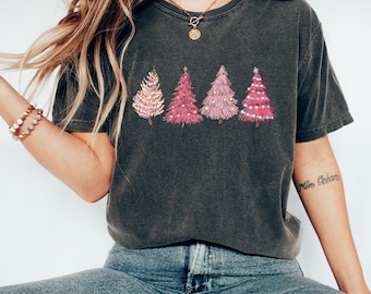 Christmas Tree Shirt, Christmas Winter Shirt, Pink Tree Holiday Shirt, Christmas Holiday Shirt, Cute Christmas Shirt, Pink Christmas Shirt