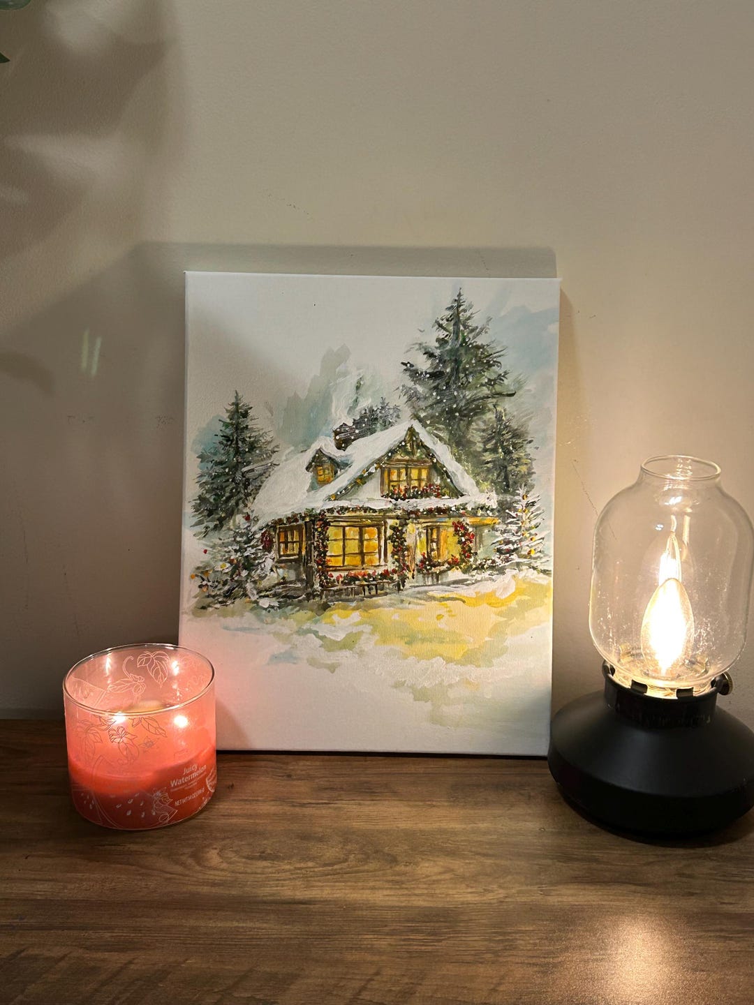 Acrylic Painting of Cabin in Snowy Forest - Etsy