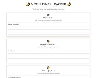 Moon Phase Tracker Printable: Lunar Journal, Witchy Calendar (PDF Download