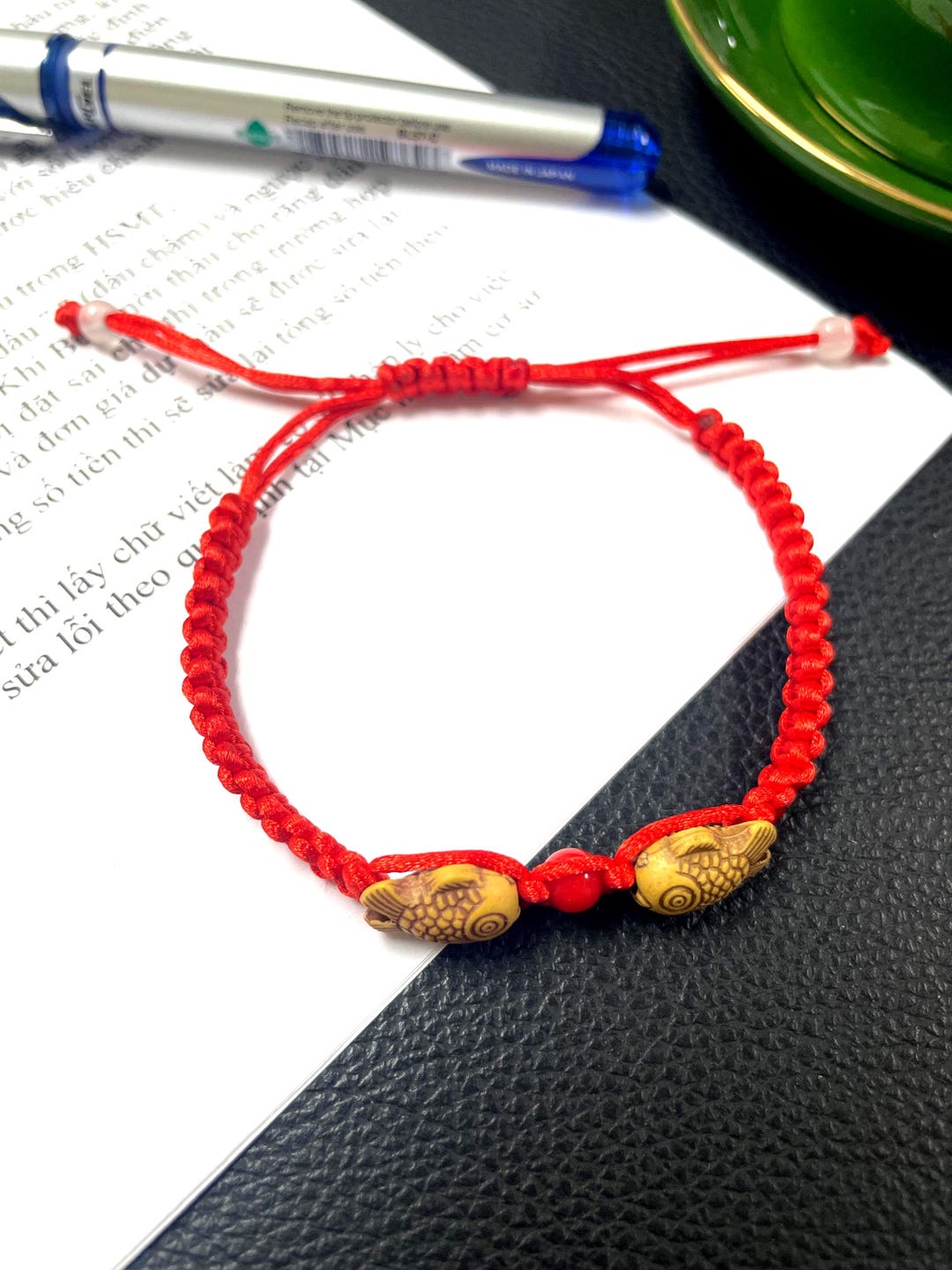 Lucky Red String Bracelet With Wooden Pisces Beads – Handmade ...
