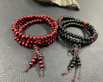 Sandalwood Bead Mala Bracelet: Natural Wood Meditation Jewelry