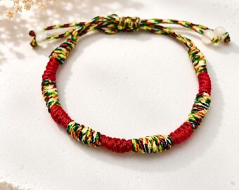 Red Woven Bracelet: Handmade Buddhist Knot Protection Jewelry