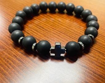 JESUS IS KING Onyx Gemstone Bead Bracelet: Black, Letters, Stacks