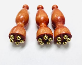Wooden Eye Massage Tool With Brass Balls – Handmade Acupressure Roller – Eye & Face Relaxation Massager – Stress Relief Beauty Tool