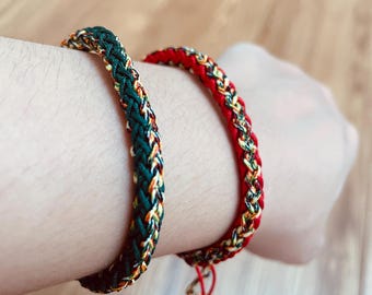 Handgjort femfärgat vävt armband | Justerbart lyckosträngarmband | Feng Shui-skyddsberlock | Unisexgåva