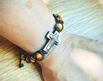 Handmade Olive Wood Rosary Bracelet - Adjustable Christian Prayer Beads