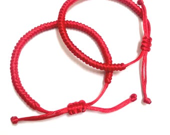 Handmade Red String Bracelet: Adjustable Polyester Cord, Lucky Charm