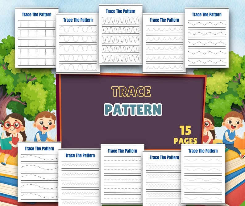 Tracable Pattern Tracing Patterns Worksheet Printable Activity Pack Digital Download for ...