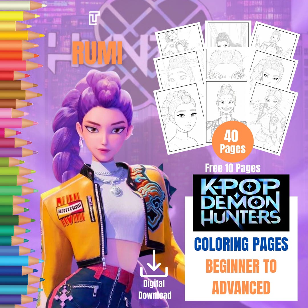 Rumi Coloring Pages Kpop Demon Hunters - Etsy Canada