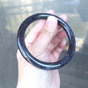 Black and Gray Burmese Jadeite Bangle, Round Profile Jade Bracelet, 59 mm Fit
