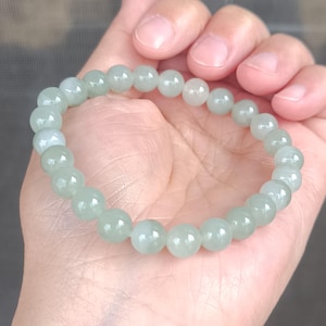 Icy Green Burmese Jadeite Beaded Bracelet – Certified Natural Burma Grade A Jadeite, 7.5mm Jade Beads, Sizes 15–17cm 冰绿翡翠手串