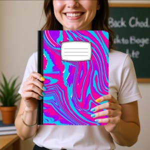 Neon Y2K Marble Notebook Cover Sticker | Colorful Composition Book Wrap