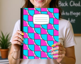 Retro Geometric Composition Notebook Cover Sticker | Pink & Blue Notebook Wrap | Modern School Supplies