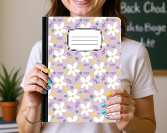 Teacher Composition Notebook Cover Sticker | Daisy ABC Wrap, Bows, Smileys