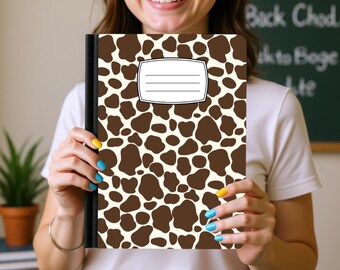 Brown Cow Print Notebook Cover Sticker | Western Composition Book Wrap