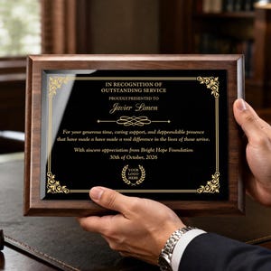 Personalized Walnut Finish Award Plaque, Custom Employee Recognition, Retirement, or Appreciation Gift, Elegant Custom Wall Plaque