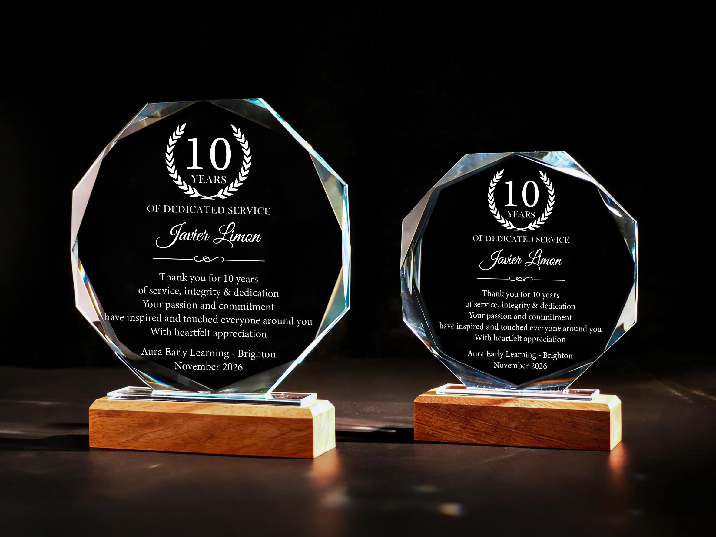 10 Years of Dedicated Service Award, Personalized Employee Crystal ...