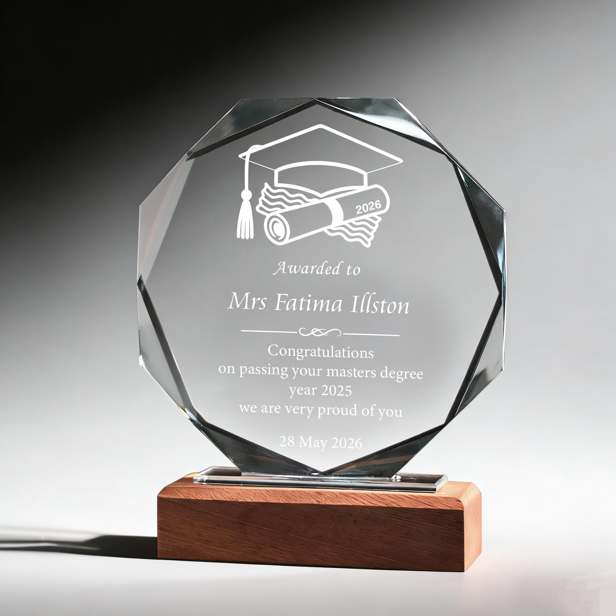 Grade R Graduation Trophy Custom Graduation Crystal Awards, Can Add School Logo, Master's Degree ...