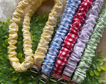 Gingham Scrunchie Lanyard, Comfortable Teacher Badge Lanyard, Breakaway Clasp Option, Blue, Green, Yellow, Red, Purple