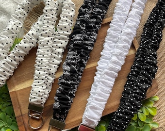 Black and White Scrunchie Lanyard, Comfortable Teacher Badge Lanyard, Teacher Appreciation Gift, Breakaway Clasp Option, Polka dots