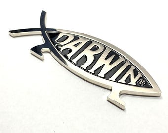 Emblema 3D de metal macizo del pez Darwin, ¡sin plástico!