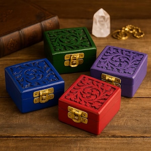 Hand-Carved 2.75&quot; Color Wood Keepsake Boxes with Brass Latch – Available in 4 Colors