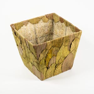 Natural Dried Leaf Cache Pot Planter Cover – Botanical Square Plant Holder & Boho Basket Cover (7"x 7" x 6")