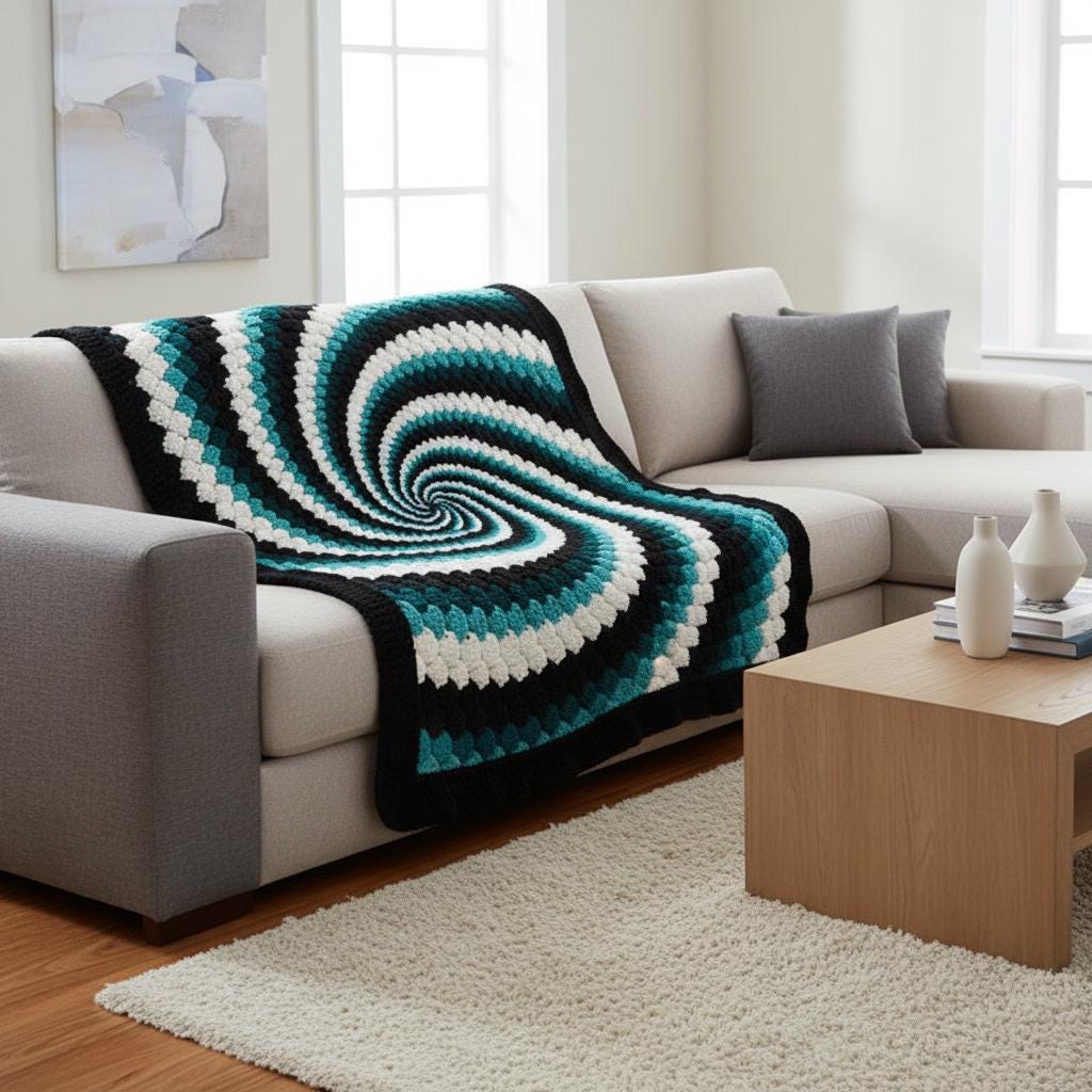 30 3D Crochet Patterns for Texture, Shape, and Standout Handmade Projects 21 Spiral Optical Illusion Blanket
