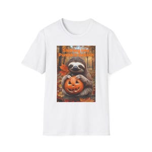 Adorable Sloth Pumpkin Halloween Unisex T-Shirt, Fall Fashion Tee, Halloween Gift, Funny Sloth Shirt, Seasonal Apparel