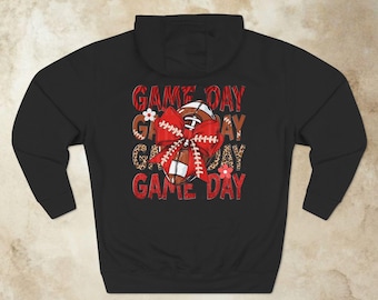 Game Day Football Hoodie | Cozy Fleece, Leopard Plaid Graphics