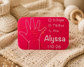 Baby Birth Stats Sign with Hospital Bracelet Slot | Personalized Newborn Keepsake