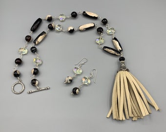 Tassel Jewelry * Black and Cream Stones * Earrings