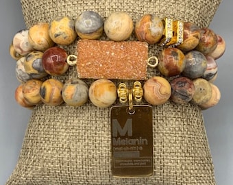 Agate Stack Bracelets / Charm Bracelet / Melanin Charm