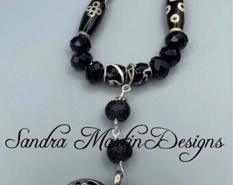 Onyx Necklace with Large Heart Pendant and earrings