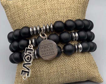 HBCU Grads Matter Stack Bracelets Charms Black Onyx Matte