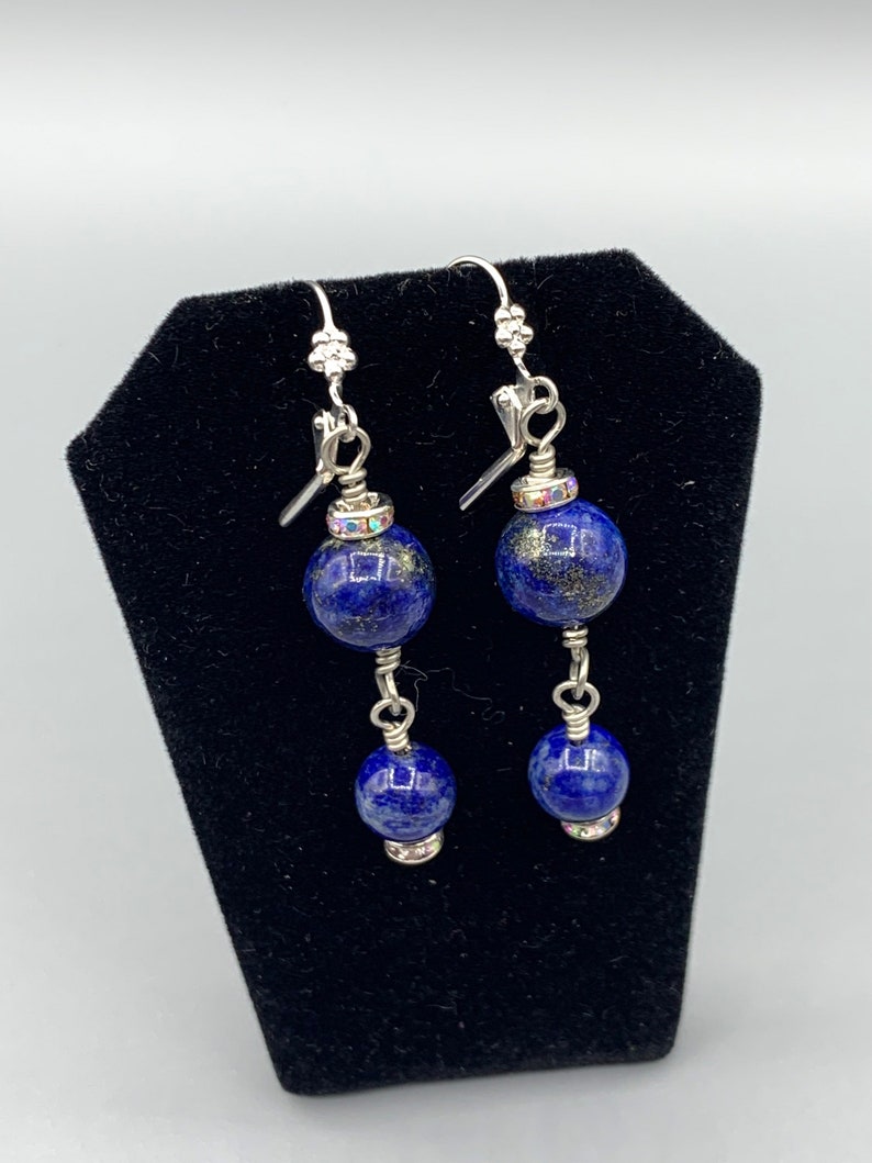 Blue Sodalite Beaded Necklace Blue and White Asian Inspired Pendant /& earrings