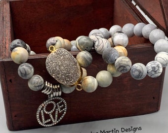 Jasper Stack Bracelets / Picasso Jasper / Charm Bracelet / Druzy