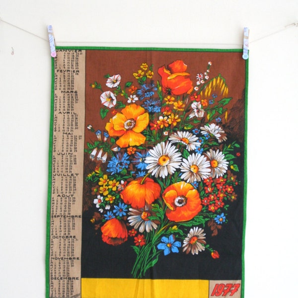 Vintage French Retro 1977 Floral Tea Towel
