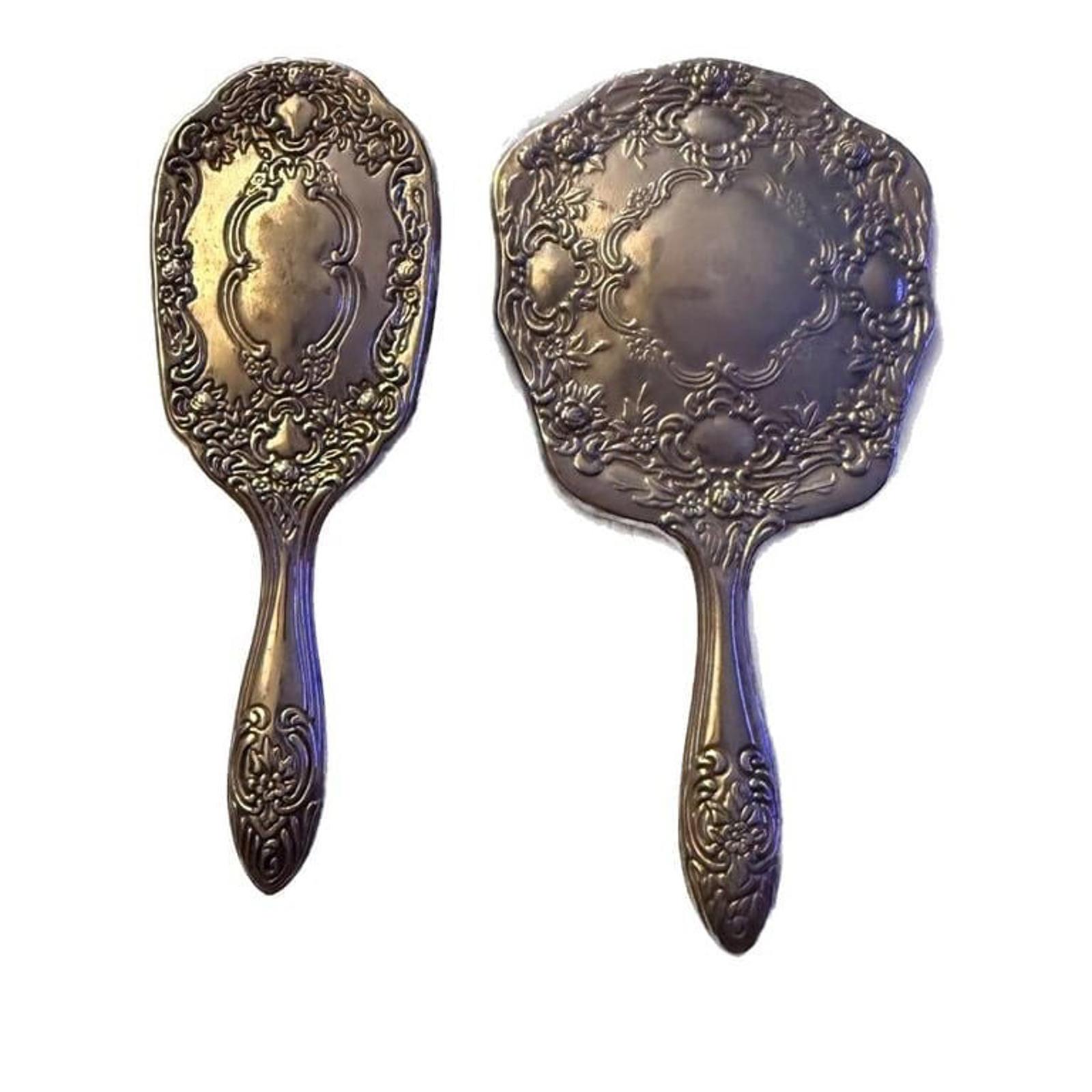 Antique-Style Silver Plated Hand Mirror and Brush Set Elegant Ornate Design Victorian Silver Plated Brush and Hand Mirror – Decorative  main image 3