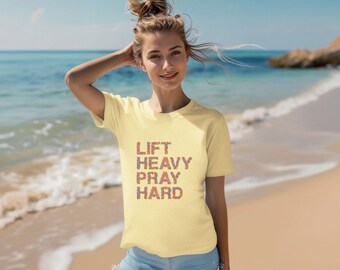 Lift Heavy Pray Hard T-shirt, Floral Lettering Gym & Faith Inspired Tee