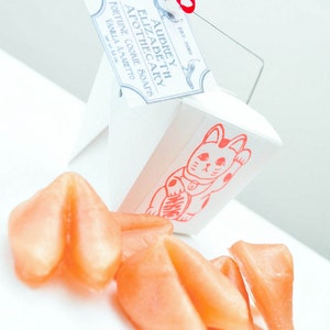 Fortune Cookie soap in a take out box, Fake food soap, unique handmade gift for her, lucky soap, Chinese New Year image 2